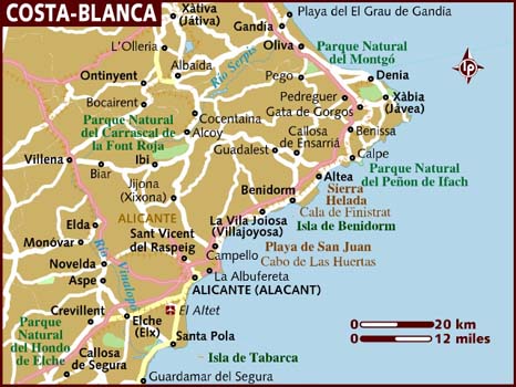 Аренда Виллы Коста Бланка Costa Blanca - Карта Коста Бланка Costa Blanca Испания