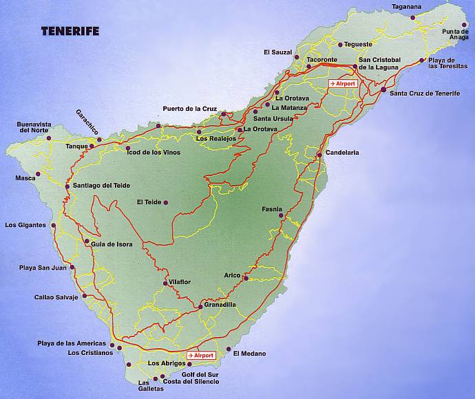 Туры Канарские Острова Испания - Туры на Канарские Острова, остров Тенерифе Tenerife 7 дней - Карта острова Тенерифе